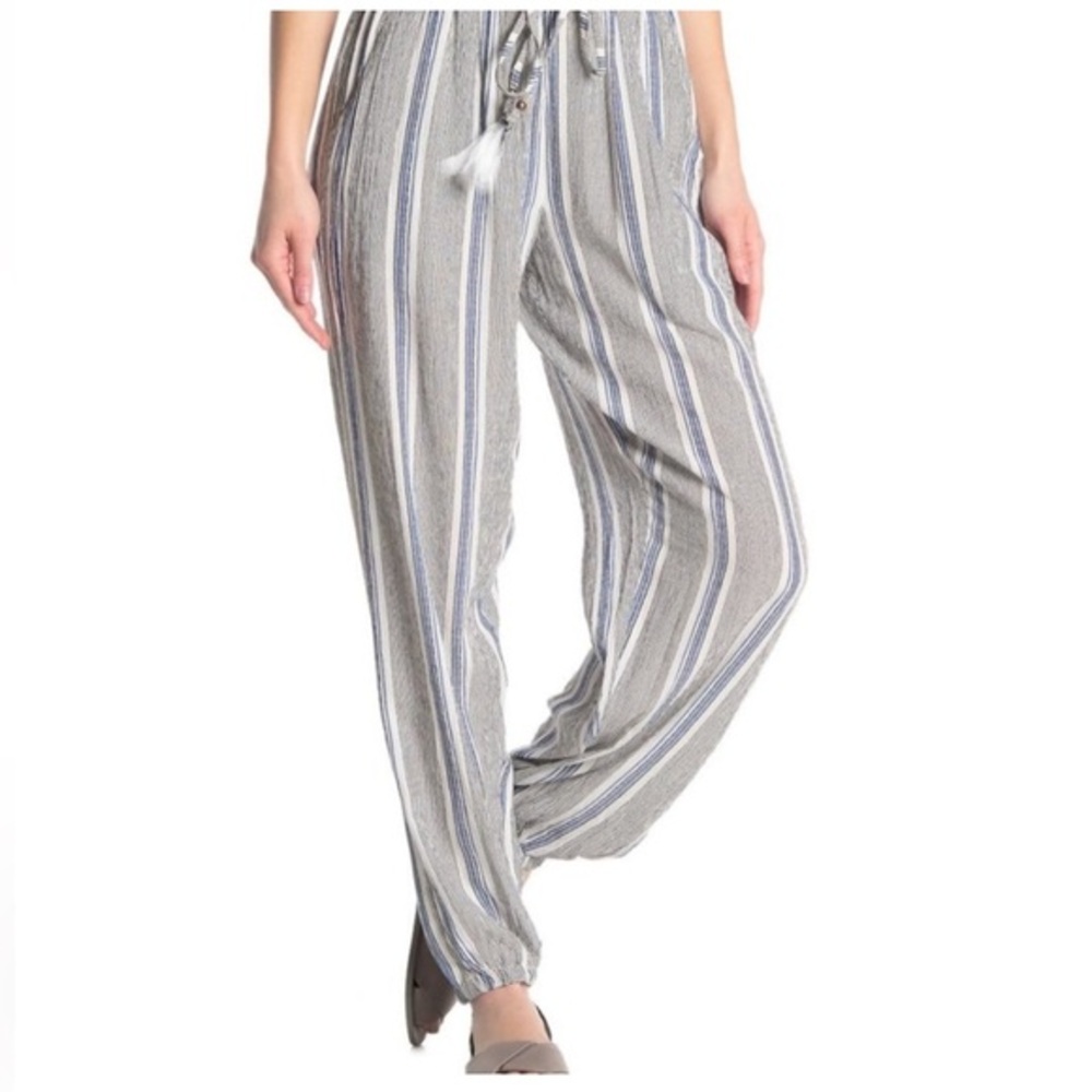 Angie Striped Parachute Drawstring Cozy Jogger Pants NWT